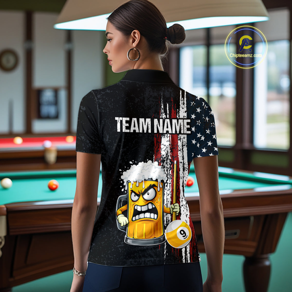 Funny Angry Beer 8 Ball & 9 Ball Billiard Shirt For Women Custom American Flag Pool Team Jersey TDM5636