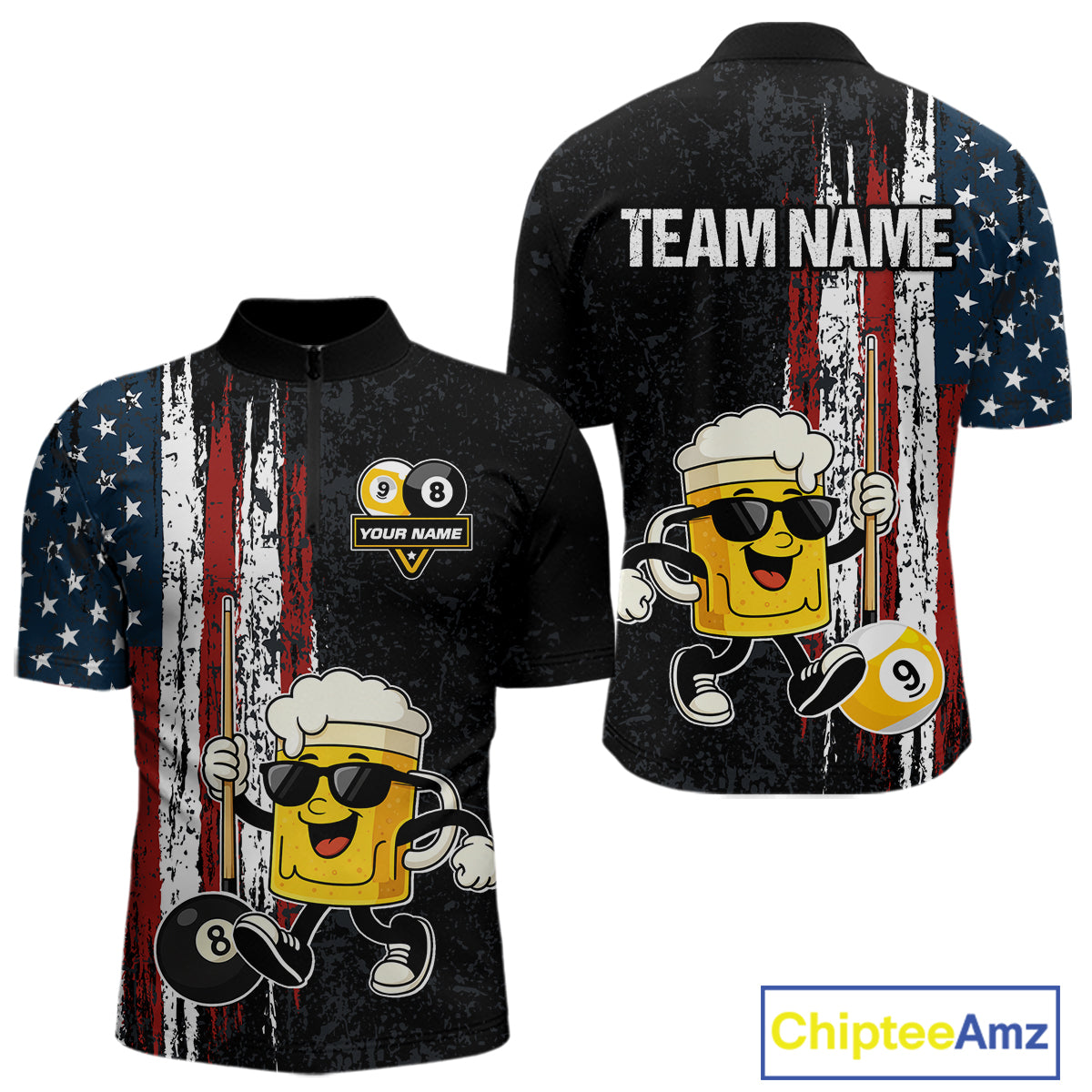 American Flag 8 Ball & 9 Ball Pool Funny Beer Billiard Shirt For Men Custom Billiard Team Jersey TDM5637