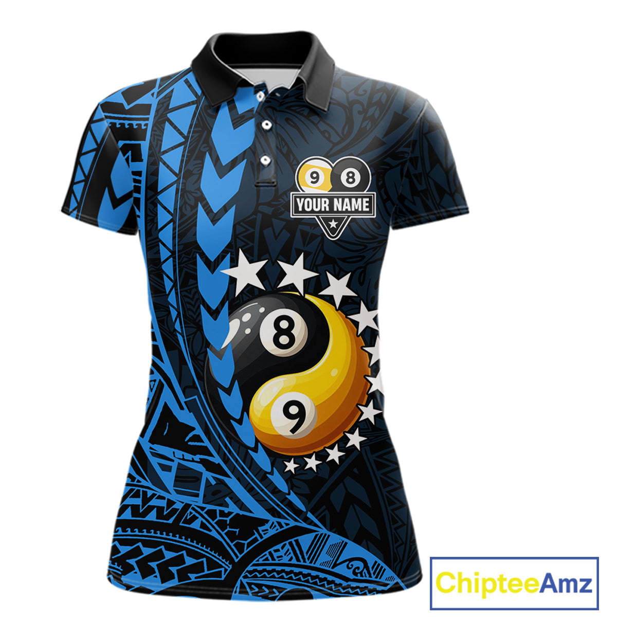 Custom Blue Tribal 8 Ball & 9 Ball Yin And Yang Billiard Shirt For Women, Funny Pool Team Jersey TDM5845
