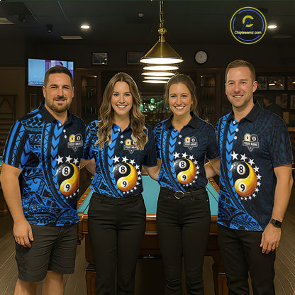 Custom Blue Tribal 8 Ball & 9 Ball Yin And Yang Billiard Shirt For Women, Funny Pool Team Jersey TDM5845