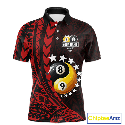 Custom Red Tribal 8 Ball & 9 Ball Yin And Yang Billiard Shirt For Men, Funny Pool Team Jersey TDM5846