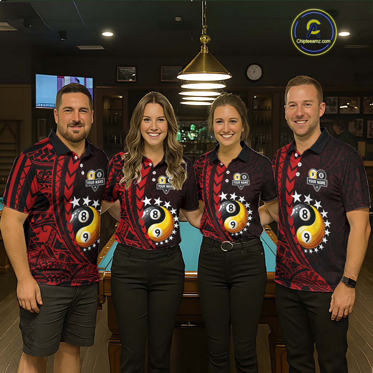 Custom Red Tribal 8 Ball & 9 Ball Yin And Yang Billiard Shirt For Men, Funny Pool Team Jersey TDM5846