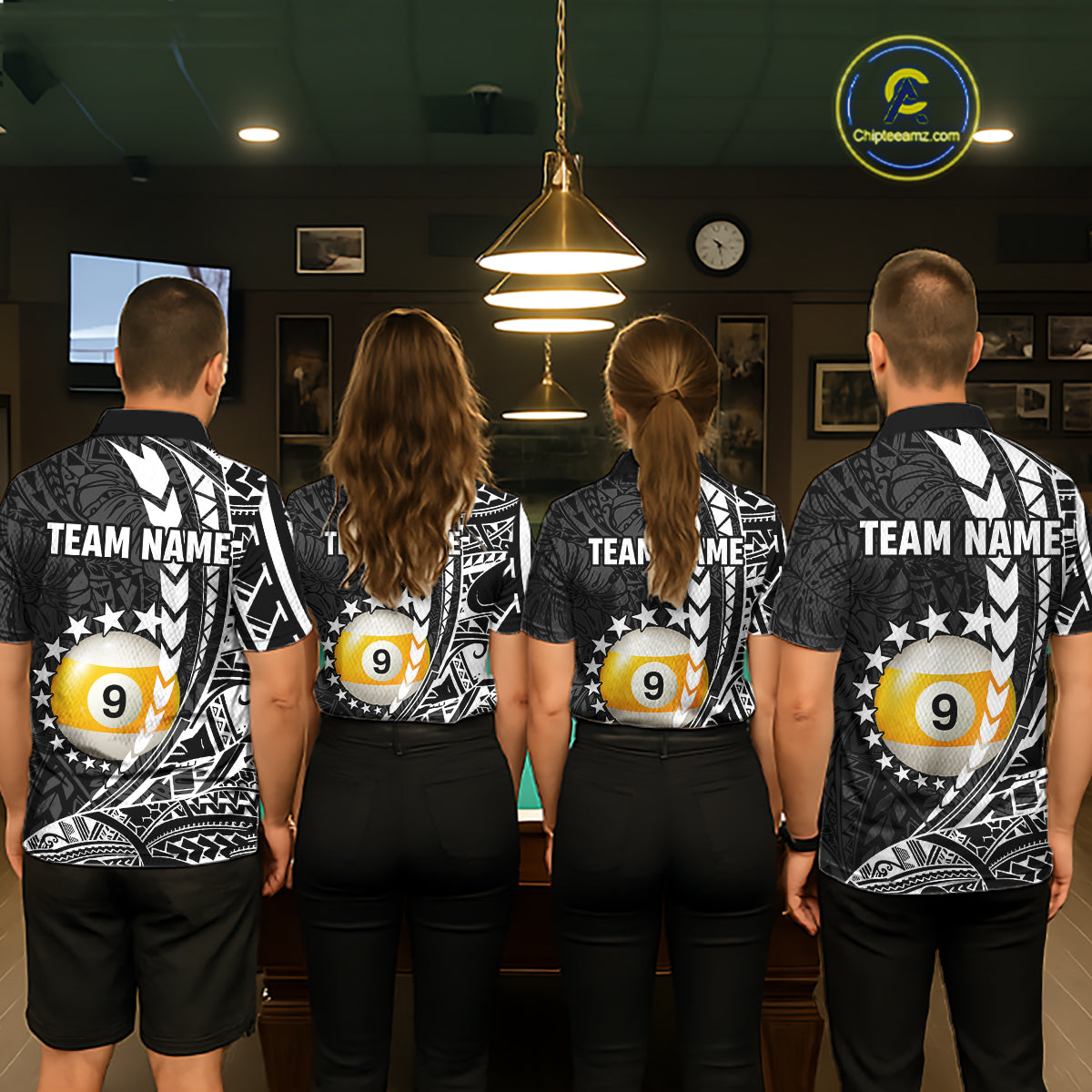 Custom White Black 8 Ball & 9 Ball Tribal Billiard Shirt For Women, Funny Pool Team Jersey  TDM5847
