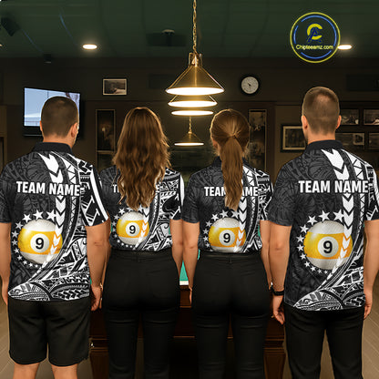 Custom White Black 8 Ball & 9 Ball Tribal Billiard Shirt For Women, Funny Pool Team Jersey  TDM5847
