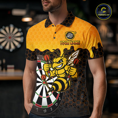 Personalized Yellow Black Funny Bee Darts Shirt For Men, Darts Team Jersey Polo & Quarter Zip TDM6004