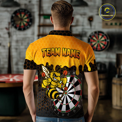 Personalized Yellow Black Funny Bee Darts Shirt For Men, Darts Team Jersey Polo & Quarter Zip TDM6004
