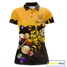 Load image into Gallery viewer, Custom Yellow Black Funny Bee 9 Ball Billiard Shirt For Women, Pool Team Jersey Polo &amp; 1/4 Zip TDM6005