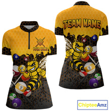 Load image into Gallery viewer, Custom Yellow Black Funny Bee 9 Ball Billiard Shirt For Women, Pool Team Jersey Polo &amp; 1/4 Zip TDM6005