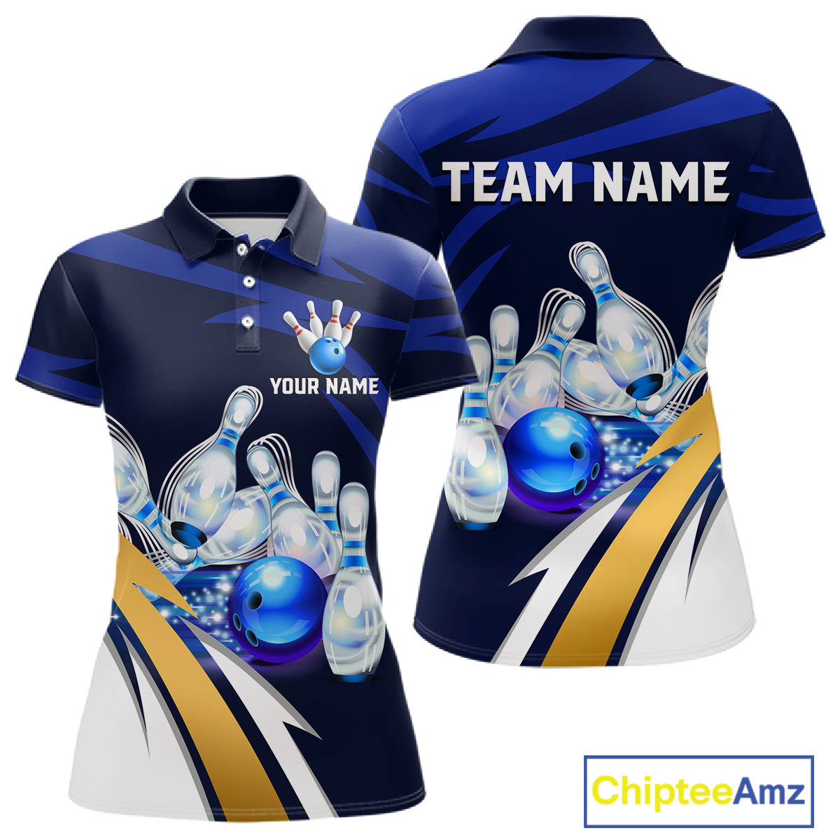 Personalized Blue Strike Ball Bowling Shirt For Women Custom Team Bowling Jersey Polo & 1/4 Zip TDM6243