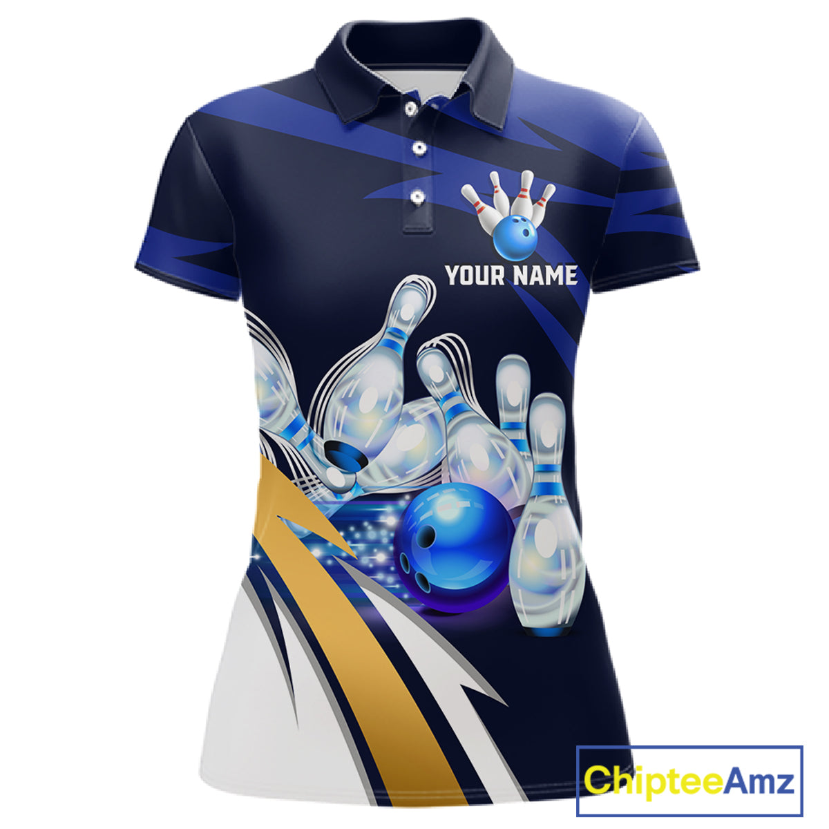 Personalized Blue Strike Ball Bowling Shirt For Women Custom Team Bowling Jersey Polo & 1/4 Zip TDM6243