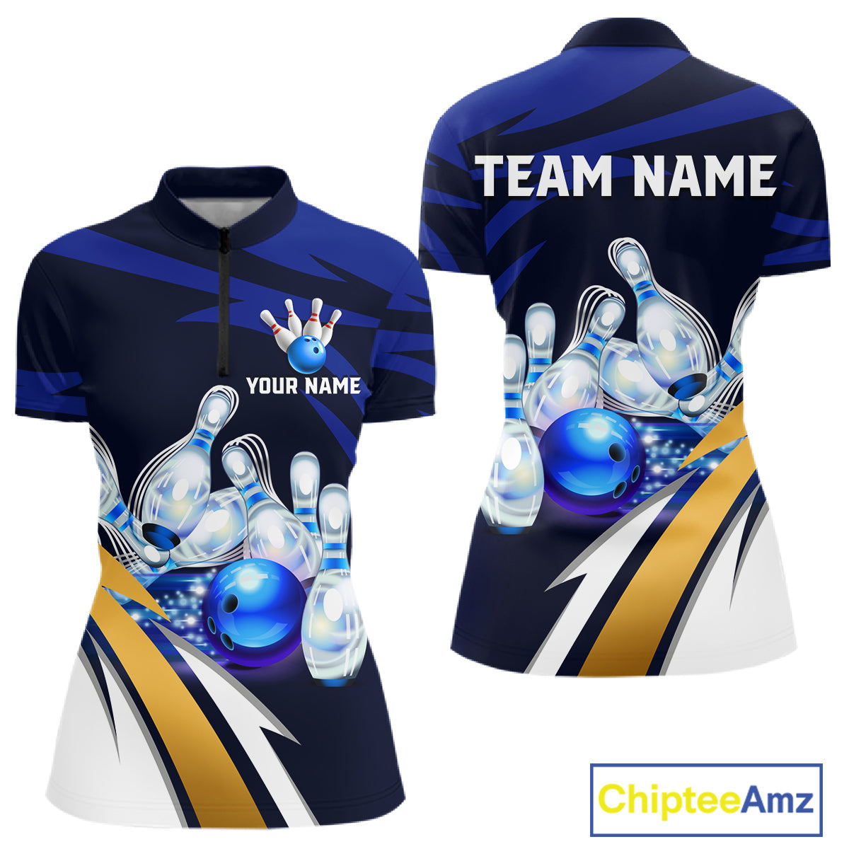 Personalized Blue Strike Ball Bowling Shirt For Women Custom Team Bowling Jersey Polo & 1/4 Zip TDM6243