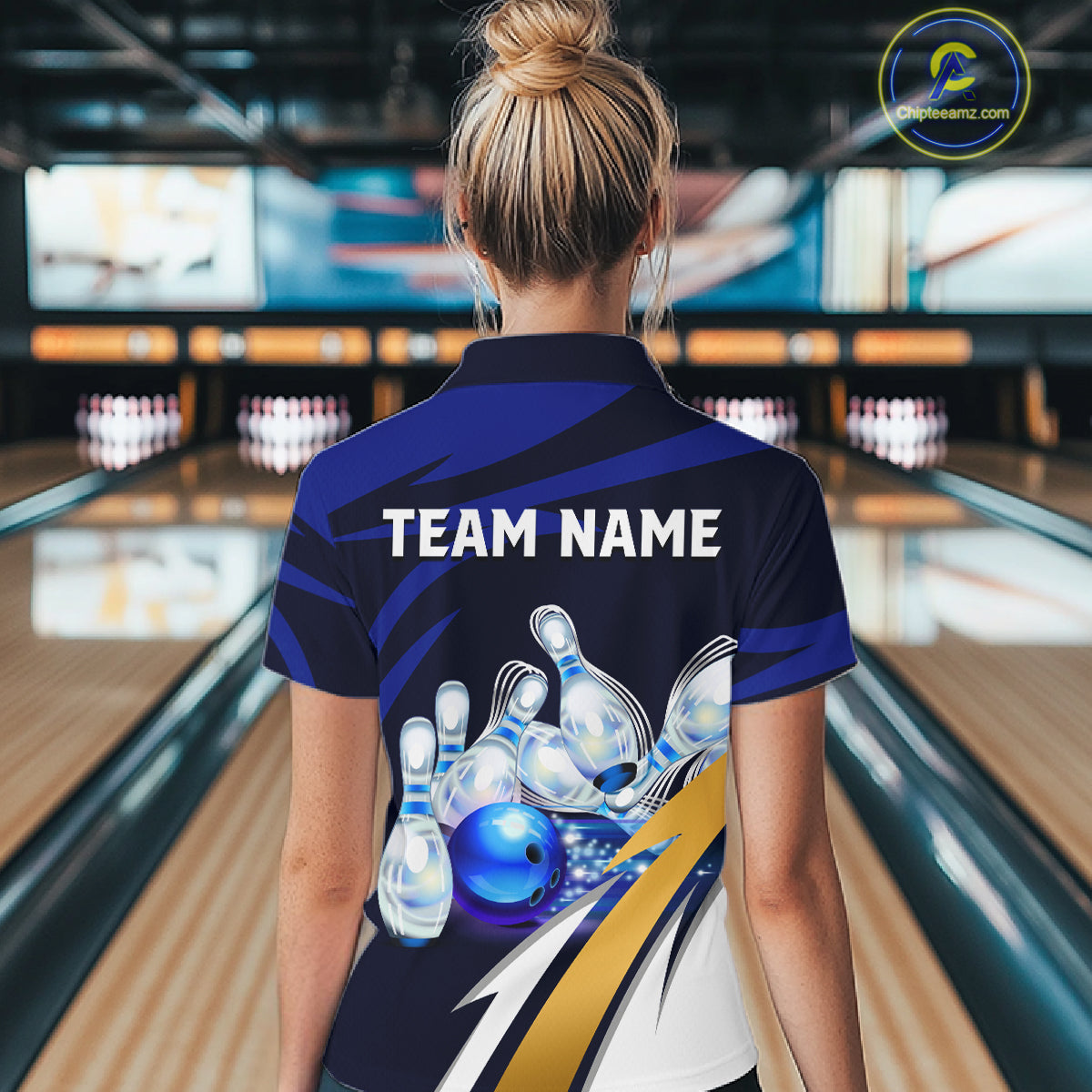Personalized Blue Strike Ball Bowling Shirt For Women Custom Team Bowling Jersey Polo & 1/4 Zip TDM6243