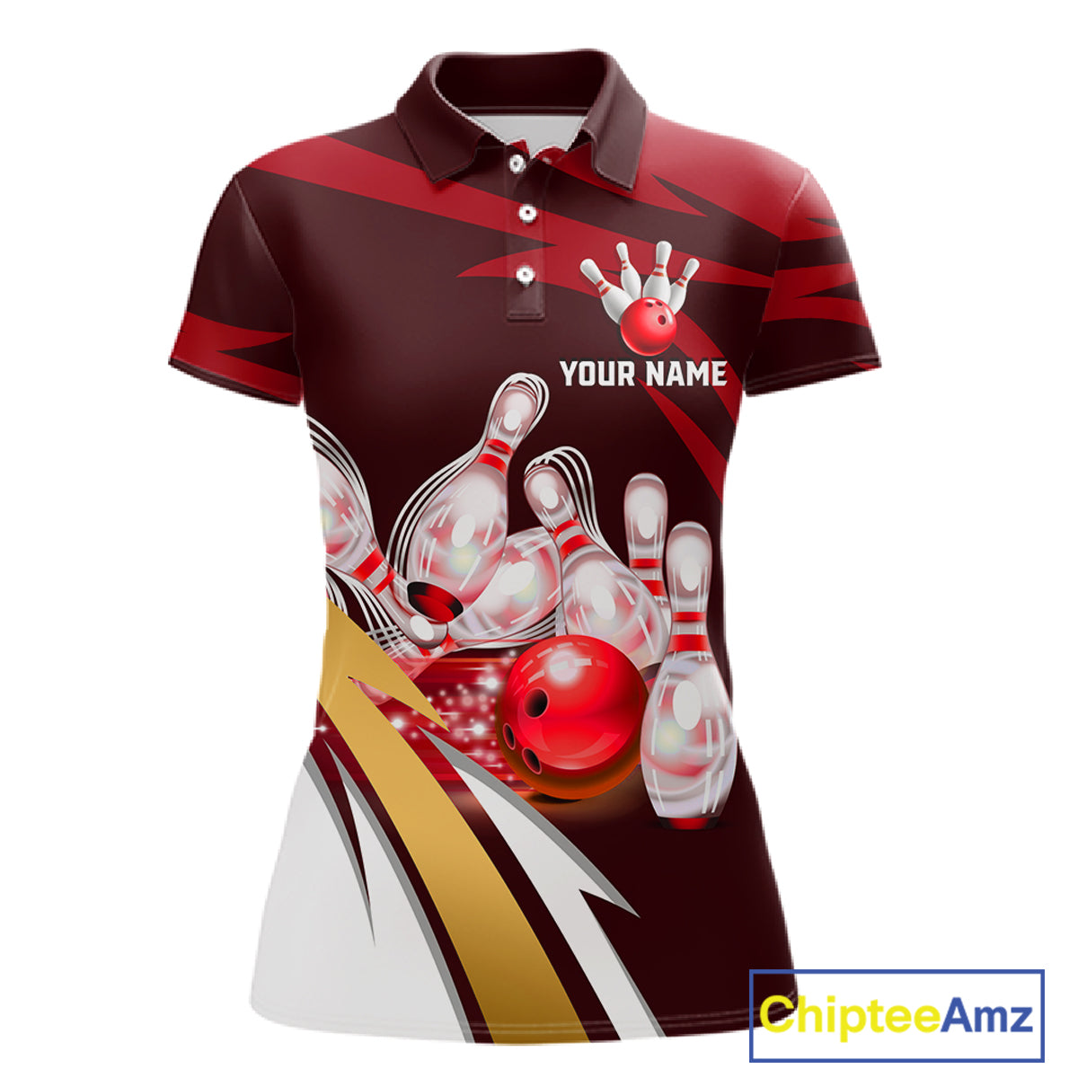 Personalized Red Strike Ball Bowling Shirt For Women Custom Team Bowling Jersey Polo & 1/4 Zip TDM6244