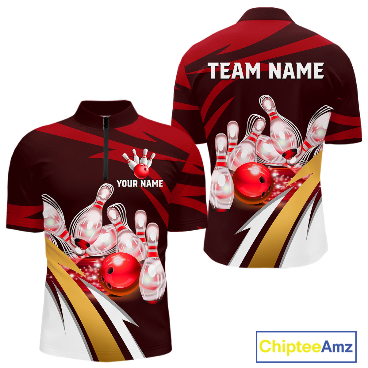 Personalized Red Strike Ball Bowling Shirt For Men Custom Team Bowling Jersey Polo & 1/4 Zip TDM6244