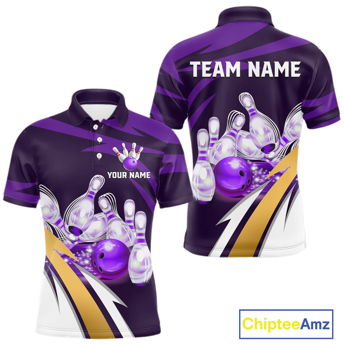 Personalized Purple Strike Ball Bowling Shirt For Men Custom Team Bowling Jersey Polo & 1/4 Zip TDM6245