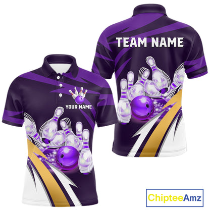 Personalized Purple Strike Ball Bowling Shirt For Men Custom Team Bowling Jersey Polo & 1/4 Zip TDM6245