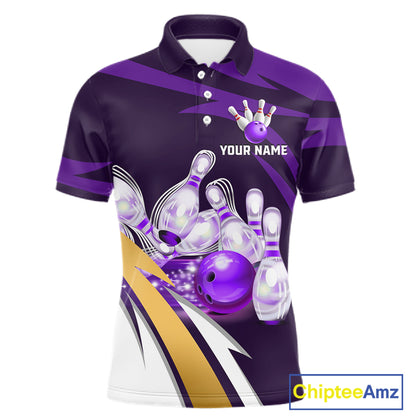 Personalized Purple Strike Ball Bowling Shirt For Men Custom Team Bowling Jersey Polo & 1/4 Zip TDM6245