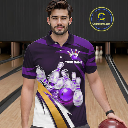 Personalized Purple Strike Ball Bowling Shirt For Men Custom Team Bowling Jersey Polo & 1/4 Zip TDM6245