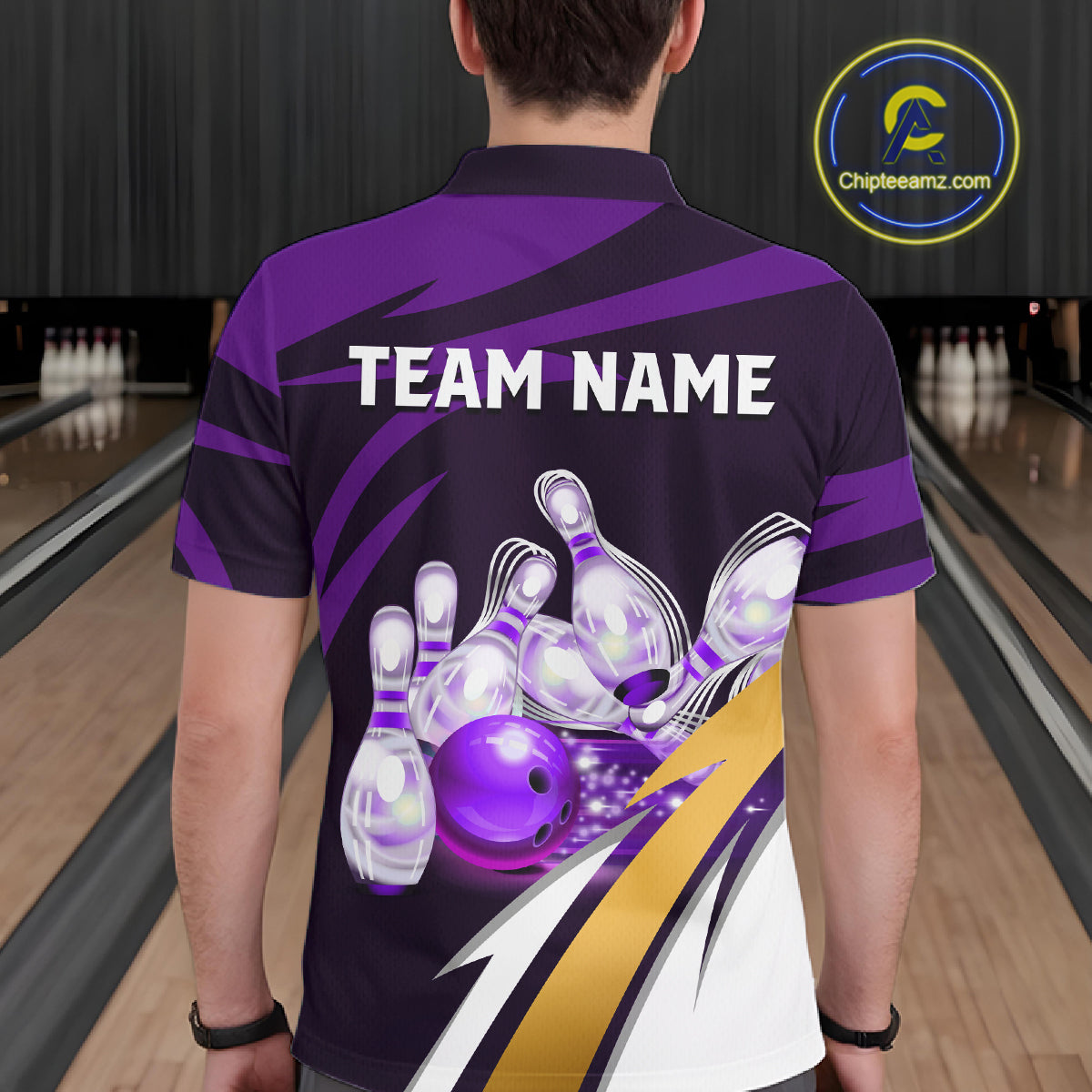 Personalized Purple Strike Ball Bowling Shirt For Men Custom Team Bowling Jersey Polo & 1/4 Zip TDM6245