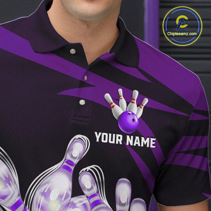 Personalized Purple Strike Ball Bowling Shirt For Men Custom Team Bowling Jersey Polo & 1/4 Zip TDM6245
