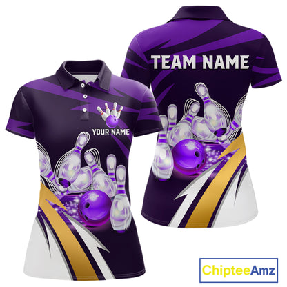 Personalized Purple Strike Ball Bowling Shirt For Women Custom Team Bowling Jersey Polo & 1/4 Zip TDM6245