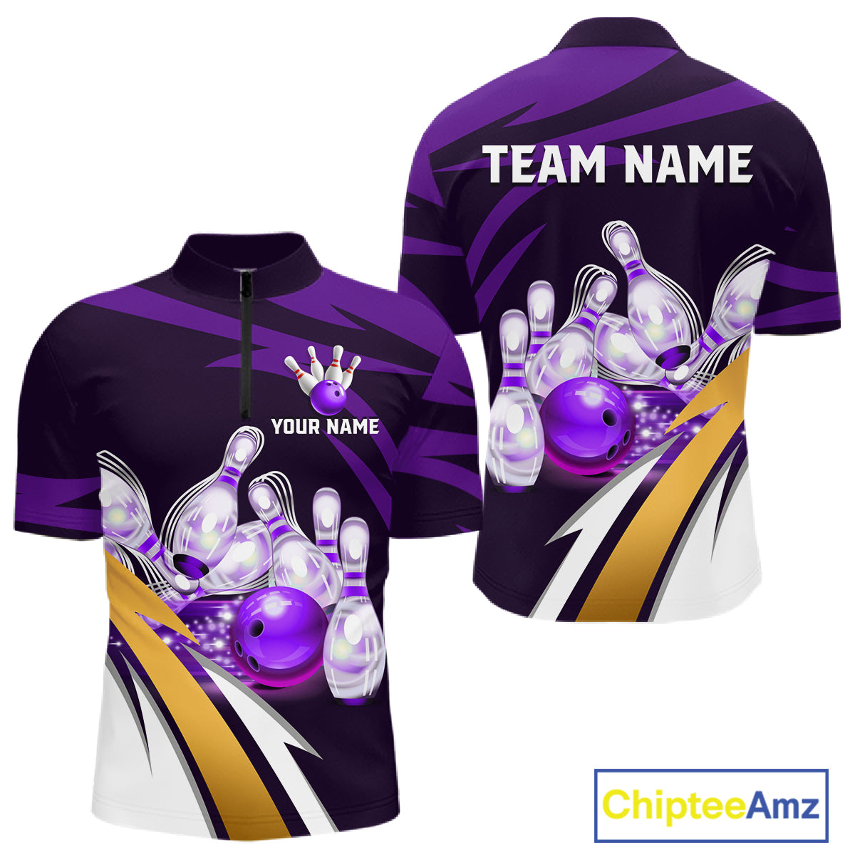 Personalized Purple Strike Ball Bowling Shirt For Men Custom Team Bowling Jersey Polo & 1/4 Zip TDM6245
