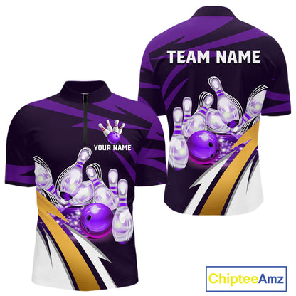Personalized Purple Strike Ball Bowling Shirt For Men Custom Team Bowling Jersey Polo & 1/4 Zip TDM6245