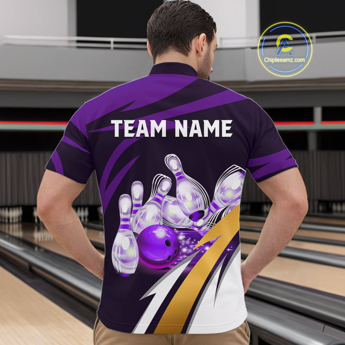 Personalized Purple Strike Ball Bowling Shirt For Men Custom Team Bowling Jersey Polo & 1/4 Zip TDM6245
