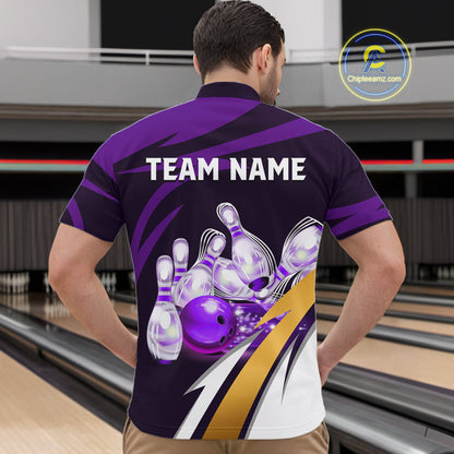 Personalized Purple Strike Ball Bowling Shirt For Men Custom Team Bowling Jersey Polo & 1/4 Zip TDM6245