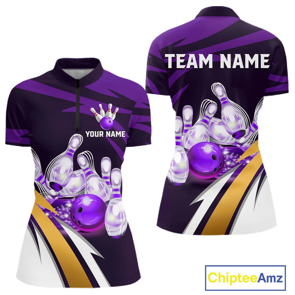 Personalized Purple Strike Ball Bowling Shirt For Women Custom Team Bowling Jersey Polo & 1/4 Zip TDM6245