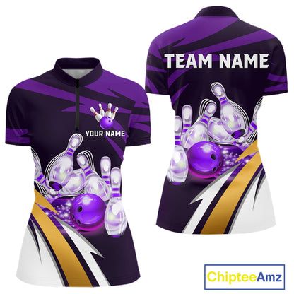 Personalized Purple Strike Ball Bowling Shirt For Women Custom Team Bowling Jersey Polo & 1/4 Zip TDM6245