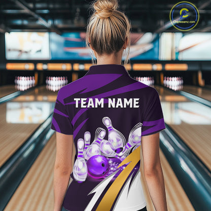 Personalized Purple Strike Ball Bowling Shirt For Women Custom Team Bowling Jersey Polo & 1/4 Zip TDM6245
