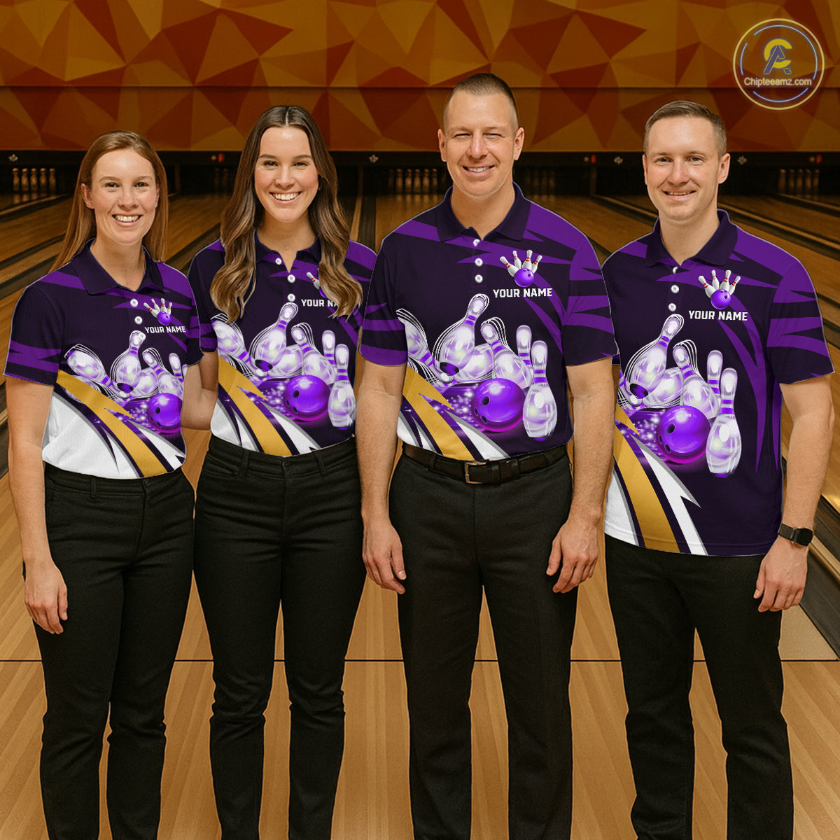 Personalized Purple Strike Ball Bowling Shirt For Men Custom Team Bowling Jersey Polo & 1/4 Zip TDM6245