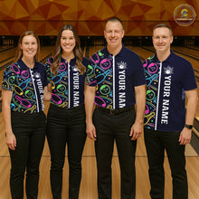 Load image into Gallery viewer, Personalized Funny Neon Bowling Shirt For Men, Retro Bowling Team Jersey Polo &amp; 1/4 Zip | Navy Blue TDM6460