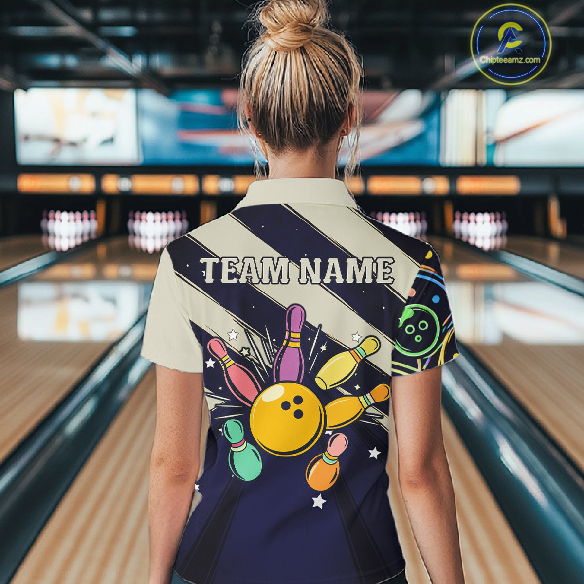 Personalized Funny Neon Bowling Shirt For Women, Retro Bowling Team Jersey Polo & 1/4 Zip TDM6461
