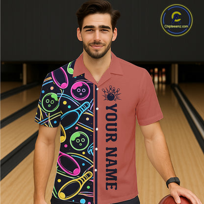 Personalized Funny Neon Bowling Hawaiian Shirt For Women, Retro Bowling Team Jersey Outfit | Orange TDM6462