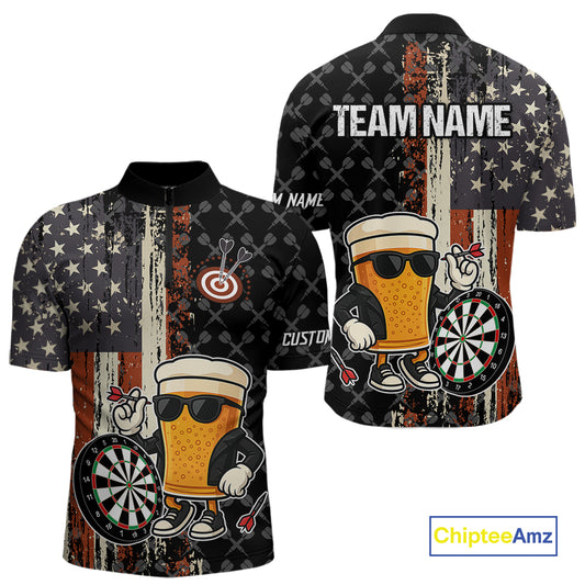 Funny Beer Vintage American Flag Darts Shirt For Men Custom Patriotic Darts Team Jersey TDM5365