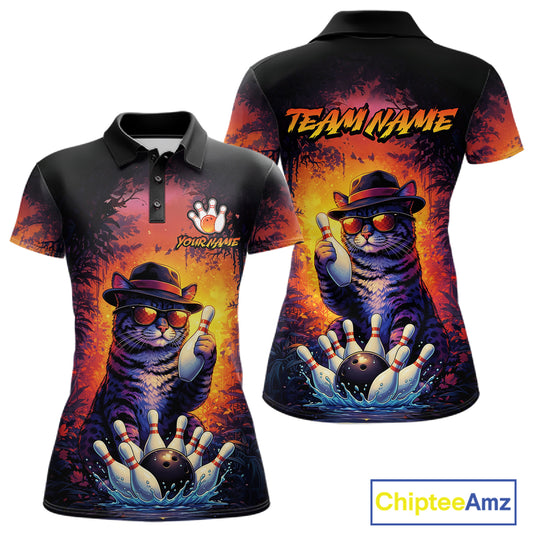 Personalized Vintage Funny Cat Bowling Shirt For Women Custom Bowling Jersey Team Polo & 1/4 Zip TDM5861