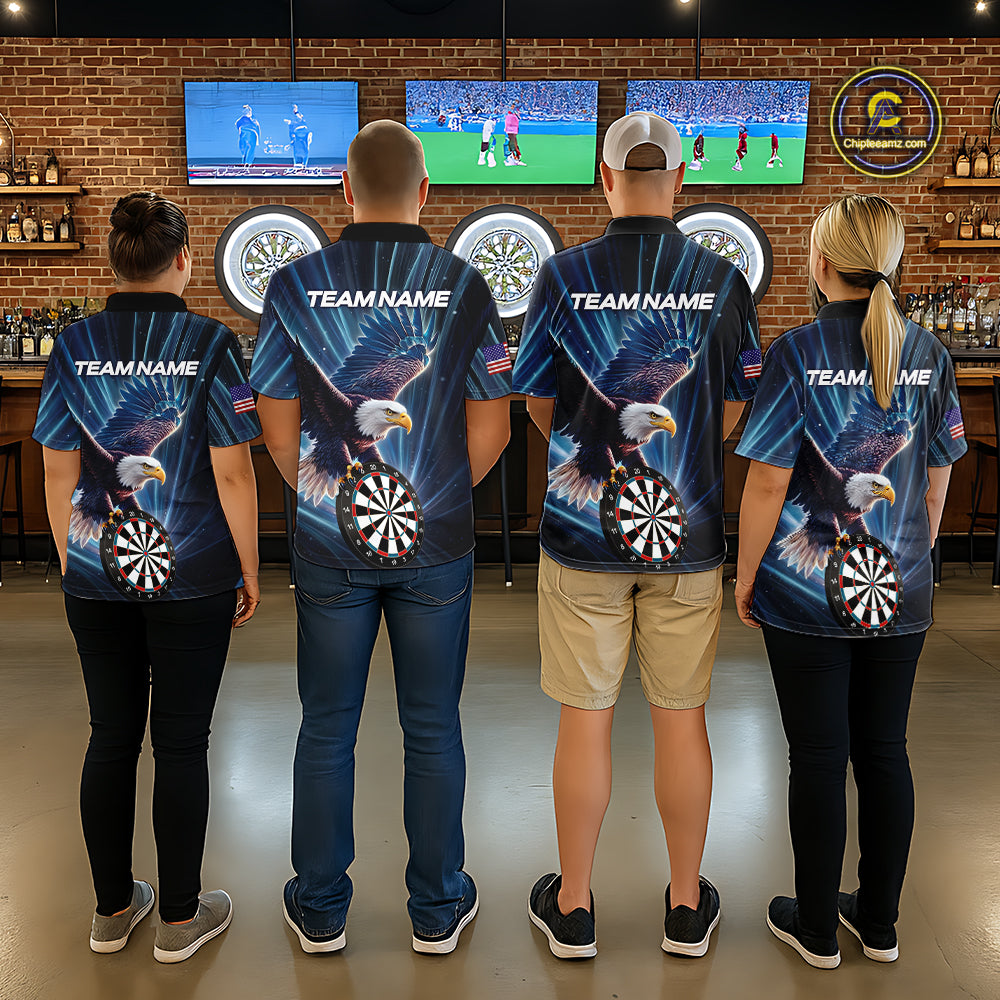 Personalized Eagle Lightning Blue Darts Shirt For Women Custom Darts Jersey Team Polo & 1/4 Zip TDM5376
