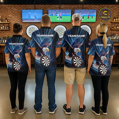 Personalized Eagle Lightning Blue Darts Shirt For Women Custom Darts Jersey Team Polo & 1/4 Zip TDM5376