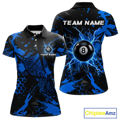 Black And Blue Grunge Lightning 8 Ball Pool Jersey For Women Custom Billiard League Team Shirts TDM7172