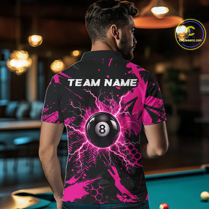 Pink And Black Grunge Lightning 8 Ball Pool Jersey For Men Custom Billiard League Team Shirts TDM7173
