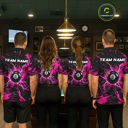 Pink And Black Grunge Lightning 8 Ball Pool Jersey For Women Custom Billiard League Team Shirts TDM7173