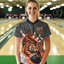 Load image into Gallery viewer, Personalized Flame Tiger Bowling Shirt For Women Custom Bowling League Team Jersey Polo &amp; 1/4 Zip TDM6295