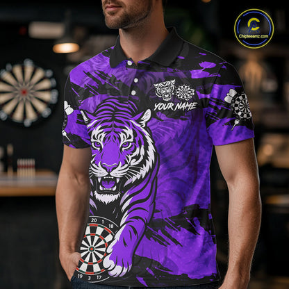 Personalized Purple Dartboard Tiger Darts Shirt For Men Custom Darts Jersey Team Polo & 1/4 Zip TDM7187