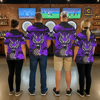 Personalized Purple Dartboard Tiger Darts Shirt For Men Custom Darts Jersey Team Polo & 1/4 Zip TDM7187