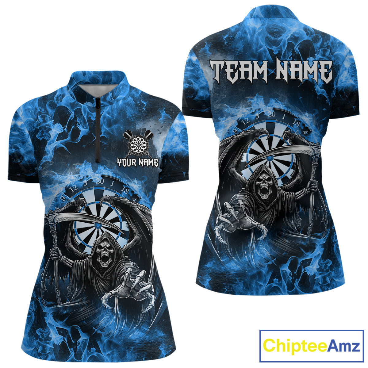 Personalized Blue Flaming Grim Reaper Darts Shirt For Women Custom Fire Darts Team Jersey TDM4975