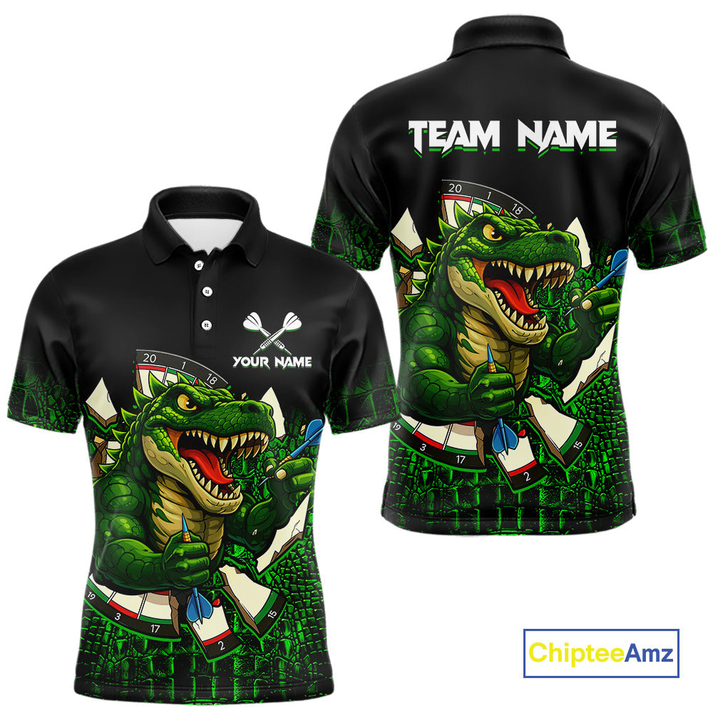 Black And Green Funny Sauropod Darts Shirt For Men Custom Darts Jersey Team Polo & 1/4 Zip TDM5917