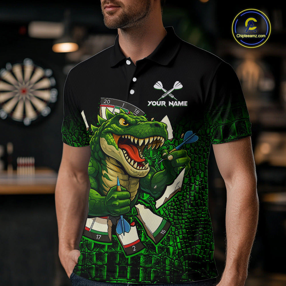 Black And Green Funny Sauropod Darts Shirt For Men Custom Darts Jersey Team Polo & 1/4 Zip TDM5917