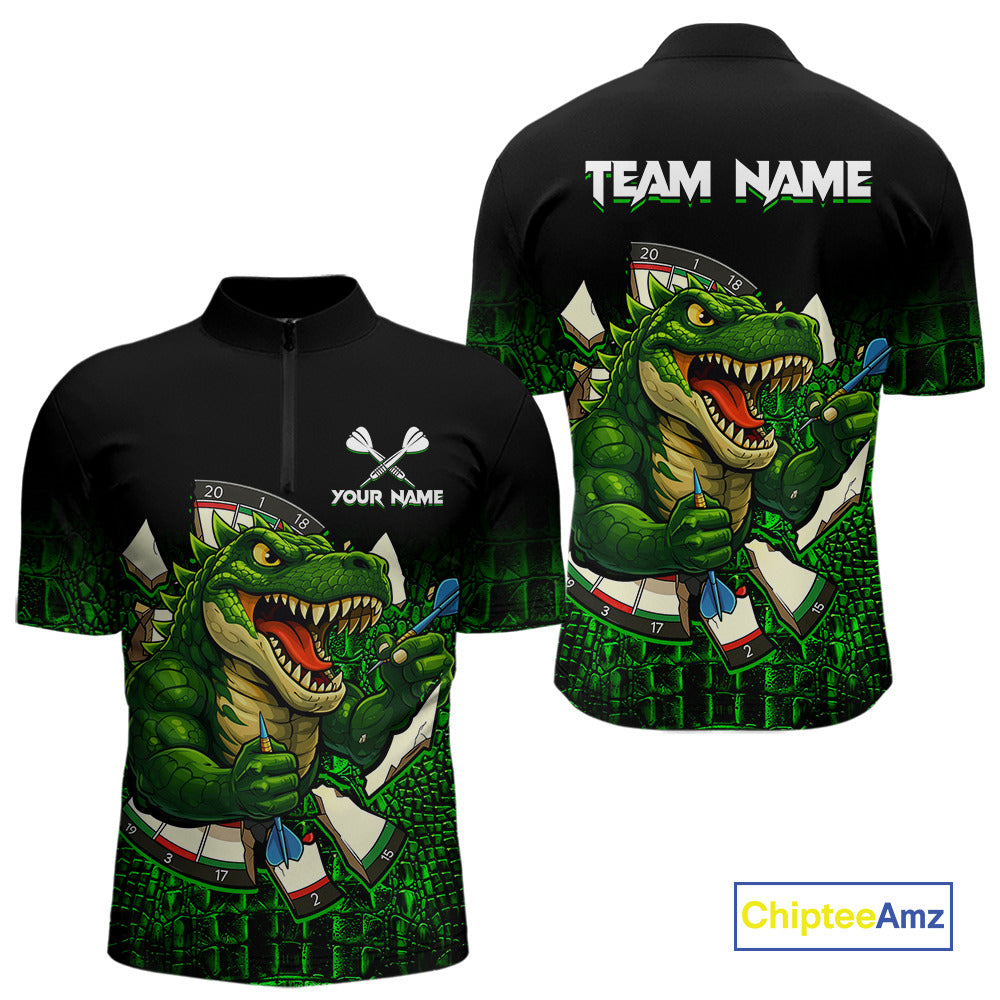 Black And Green Funny Sauropod Darts Shirt For Men Custom Darts Jersey Team Polo & 1/4 Zip TDM5917